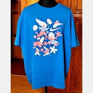 The Nike Tee Vtg Womens T Shirt XL Tennis Graphic 80s Teal Pink Cotton Pop Art